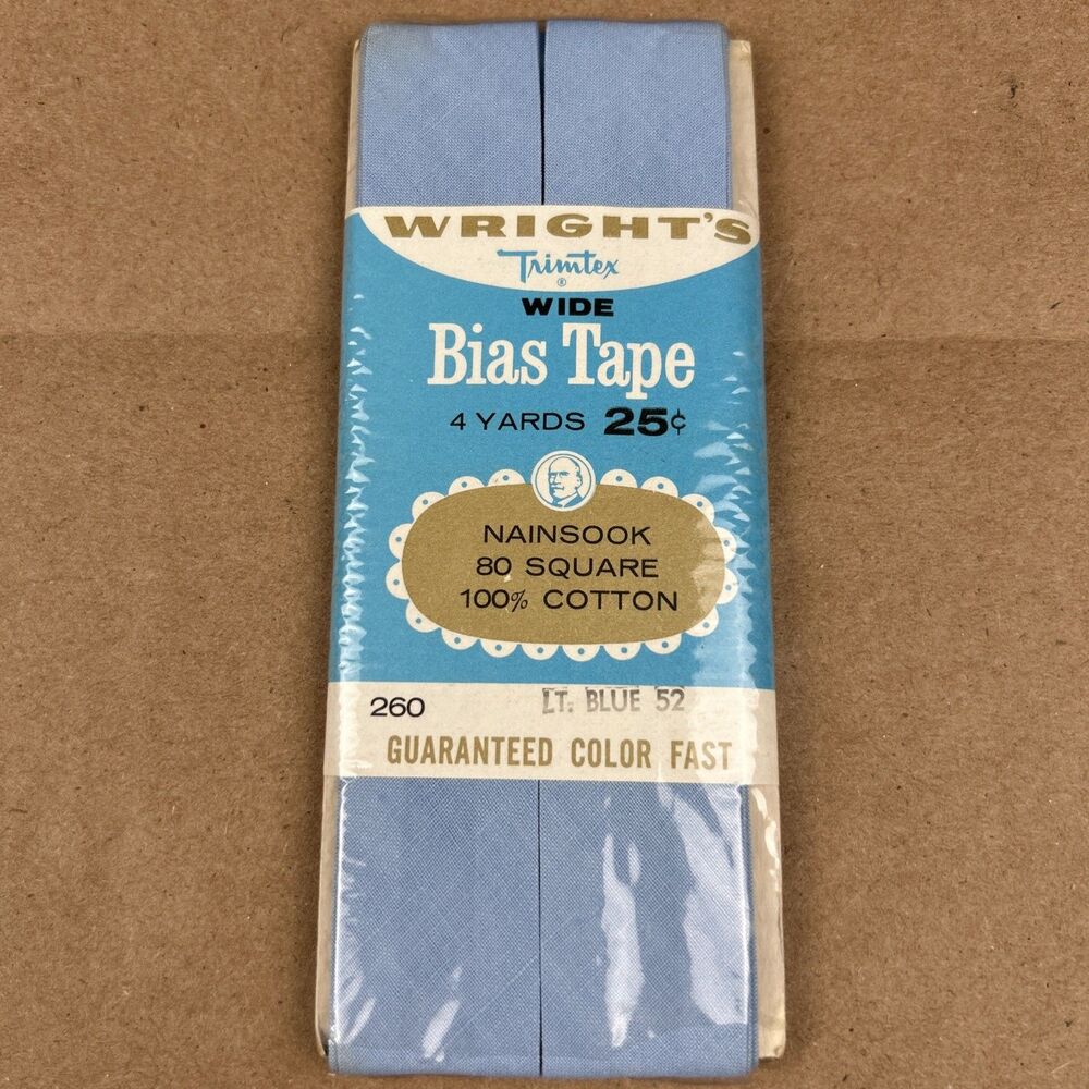 Vintage Wrights Trimtex Bias Tape 100% Cotton 1/2 Inch 4 Yards Light Blue 52
